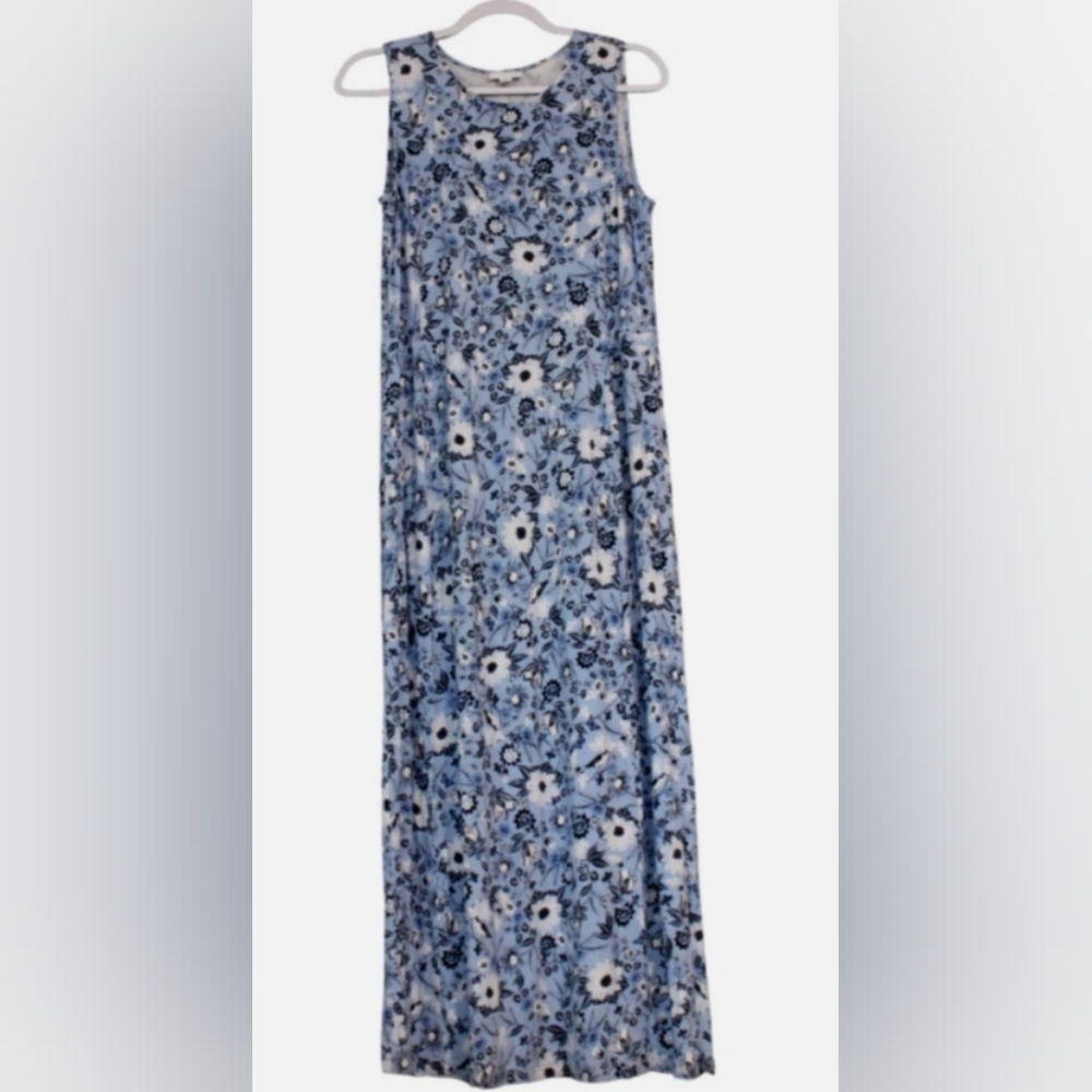 JillMaxi Dress Size Small Blue Floral Sleeveless Stretchy Knit Casual Boho